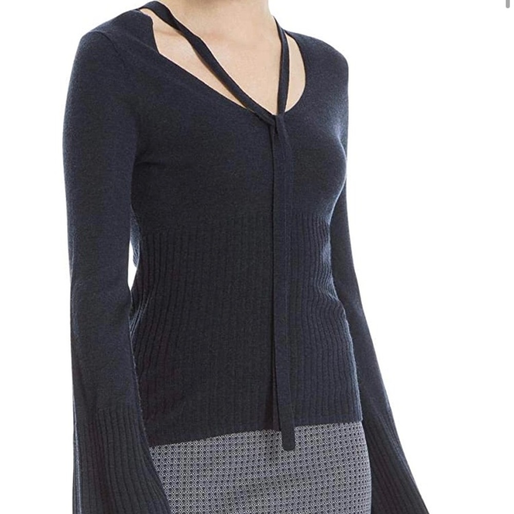 Max Studio navy blue tie-neck sweater